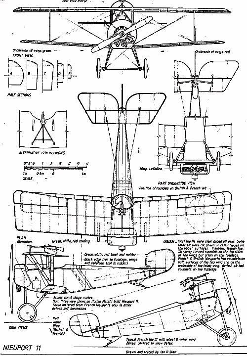 Nieuport 11 « Bébé » - schițe/desene tehnice și planuri pentru modelism